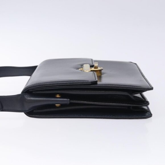 GUCCI Shoulder Bag Leather Navy Gold Auth fm4794 - Picture 4 of 16